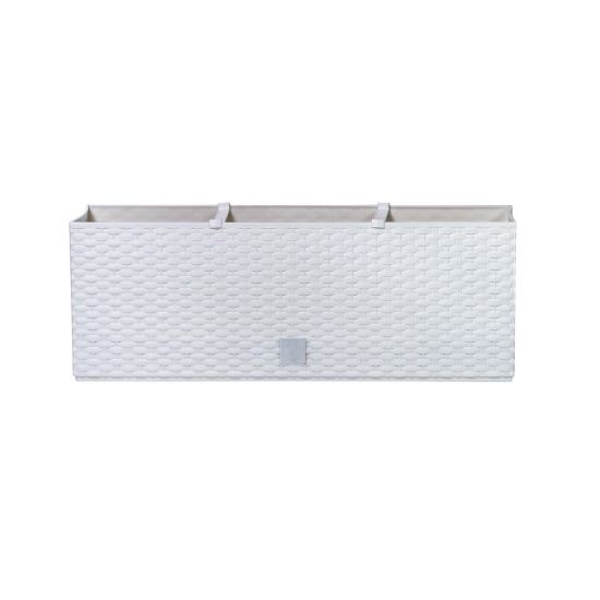 Jardinieră cu sistem de irigare, aspect ratan, albă, 60 cm, Prosperplast