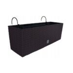 Jardinieră cu suport metalic, imitație ratan, maro, 58 cm, Prosperplast