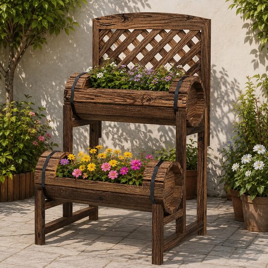 Jardinieră din lemn cu spalier și 2 nivele, 49x42x80 cm Jardinieră din lemn cu spalier și 2 nivele, 49x42x80 cm