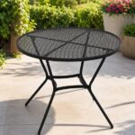 Masă rotundă grădină/terasă, metalică, neagră, 91 cm