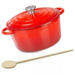 Oală din fontă emailată cu capac și lingură de lemn, 24 cm, 4 L, Magic Home