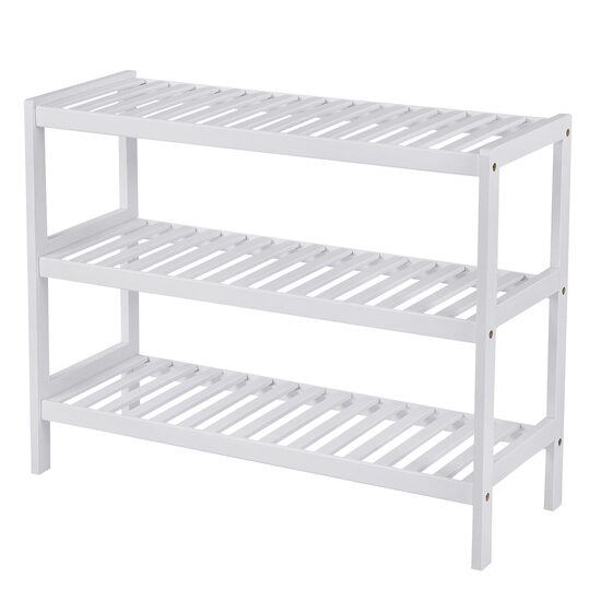 Organizator pantofi din bambus cu 3 polițe, alb, 70x26x55 cm, Leobert