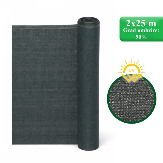 Plasă de umbrire pentru grădină 90% HDPE, antracit, 2×25 m, Strend Pro