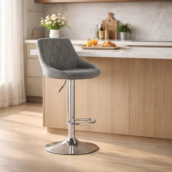 Scaun de bar rotativ, catifea, înălțime reglabilă 85-105 cm