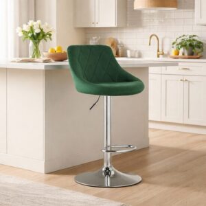 Scaun de bar rotativ, catifea, înălțime reglabilă 85-105 cm