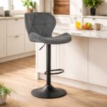 Scaun de bar rotativ, catifea, înălțime reglabilă 90-111 cm