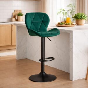 Scaun de bar rotativ, catifea, înălțime reglabilă 90-111 cm