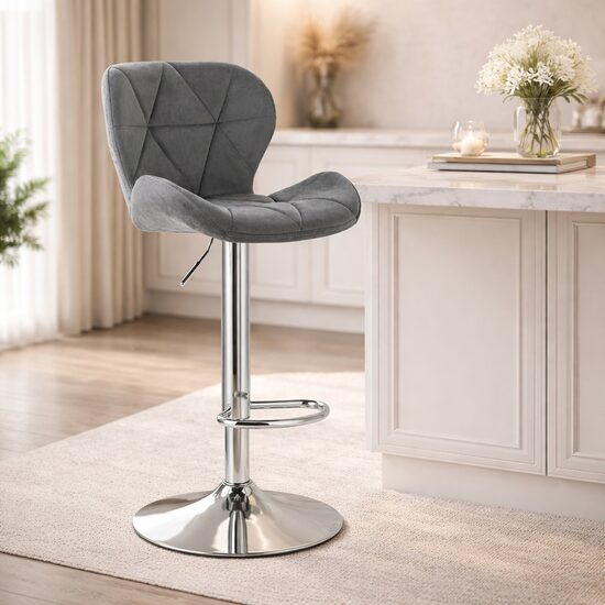 Scaun de bar rotativ, catifea, înălțime reglabilă 90-111 cm