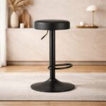 Scaun de bar rotativ, piele ecologică neagră, picior negru, 38×38 cm
