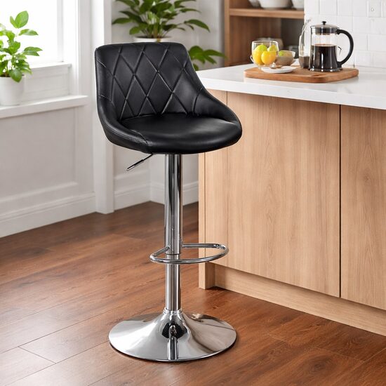 Scaun de bar rotativ, piele ecologică, reglare în trepte, 45,5 cm