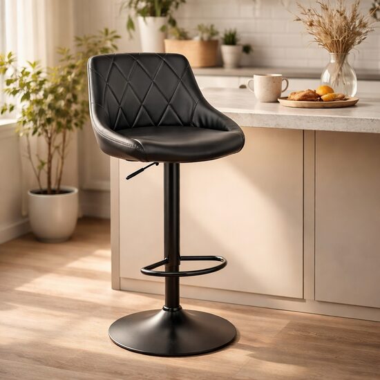 Scaun de bar rotativ, piele ecologică, reglare în trepte, 45,5 cm