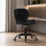 Scaun de birou ergonomic din catifea, negru, 53,5×57,5 cm