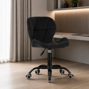 Scaun de birou ergonomic din catifea, negru, 53,5×57,5 cm