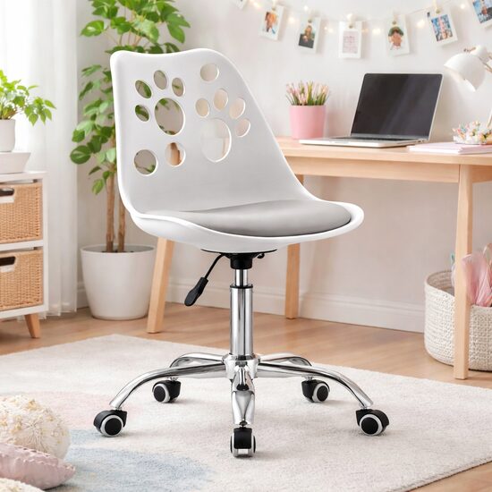 Scaun de birou ergonomic, rotativ, PP alb și gri, cu 5 roți