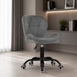 Scaun de birou rotativ, catifea gri și negru, înălțime reglabilă 12 cm