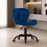 Scaun de birou rotativ din catifea bleumarin, înălțime reglabilă, 86 cm