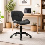 Scaun de birou rotativ, piele ecologică, negru, înălțime reglabilă 74-87 cm
