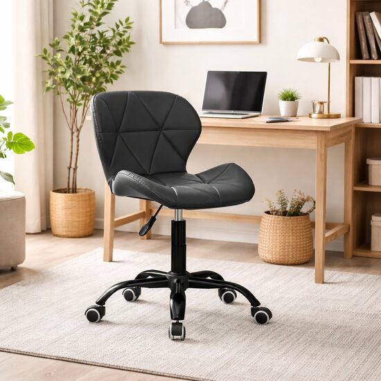 Scaun de birou rotativ, piele ecologică, negru, înălțime reglabilă 74-87 cm