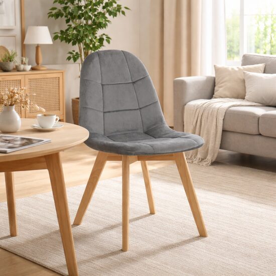 Scaun de bucătărie sau living, catifea, picioare din lemn, 44.5x54x81.5 cm