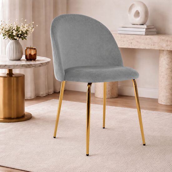 Scaun tapițat cu catifea, picioare metalice aurii, 49 cm