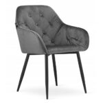 Scaun tip fotoliu din catifea gri pentru living, 61 cm, Leobert