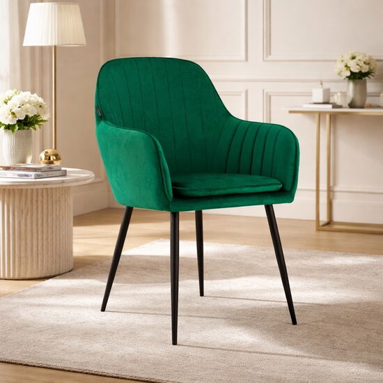Scaun tip fotoliu pentru bucătărie sau living, tapițerie catifea, 57,5×56,5×86,5 cm