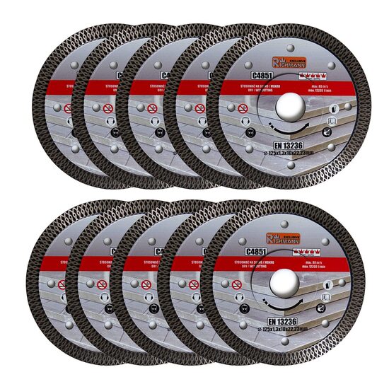 Set 10 discuri diamantate turbo pentru ceramică, tăiere umedă și uscată, 125 mm, Richmann
