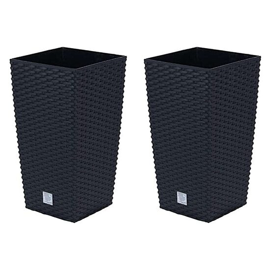 Set 2 ghivece de flori înalte, imitație ratan, 22.5×22.5×42 cm, Prosperplast