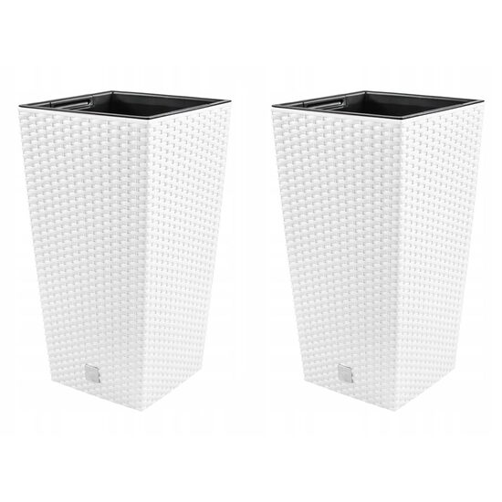 Set 2 ghivece de flori înalte, imitație ratan, 22.5×22.5×42 cm, Prosperplast