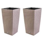Set 2 ghivece decorative înalte aspect ratan, 32.5×61 cm, Prosperplast