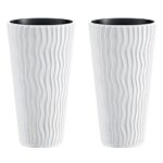 Set 2 ghivece rotunde înalte, imitație ratan, 39 cm, Prosperplast