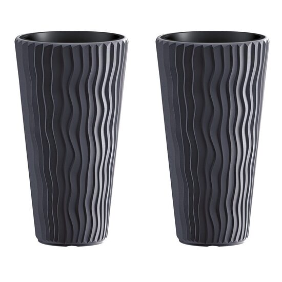 Set 2 ghivece rotunde înalte, imitație ratan, 39 cm, Prosperplast