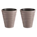Set 2 ghivece rotunde pentru flori, 38.8×43.6 cm, cafeniu, Prosperplast