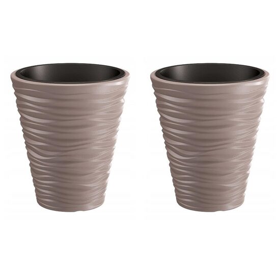 Set 2 ghivece rotunde pentru flori, 38.8×43.6 cm, cafeniu, Prosperplast