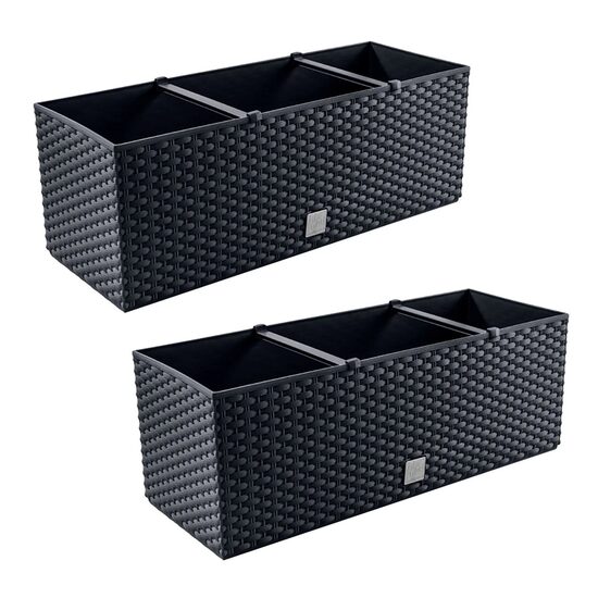 Set 2 jardiniere cu sistem irigare aspect ratan, 60 cm, Prosperplast