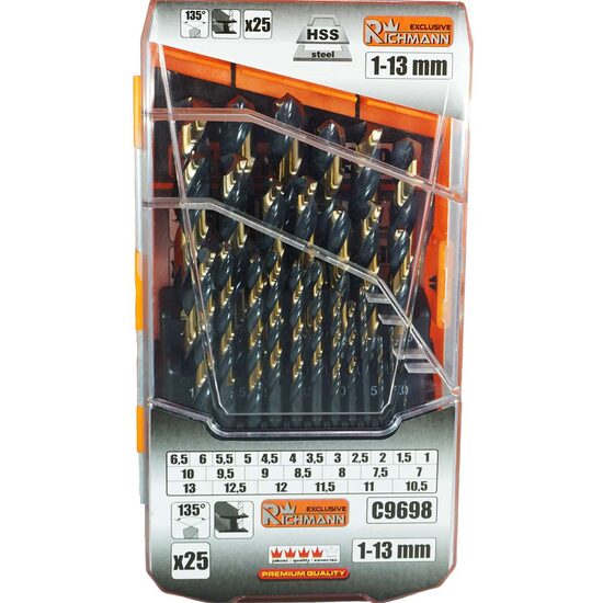 Set 25 burghie metal HSS pentru oțel, 1-13 mm, Richmann Exclusive