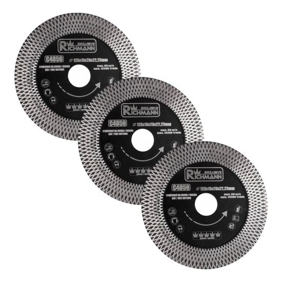 Set 3 discuri diamantate turbo 125 mm pentru plăci ceramice, Richmann Exclusive