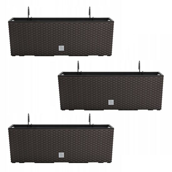 Set 3 jardiniere cu suport metalic aspect ratan, maro, 58 cm, Prosperplast
