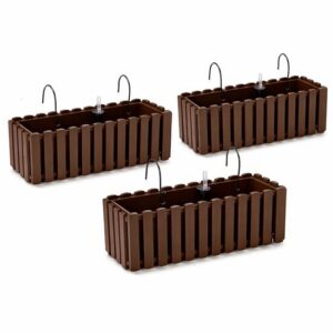 Set 3 jardiniere cu suport metalic și sistem de irigare, 58×18 cm, Prosperplast