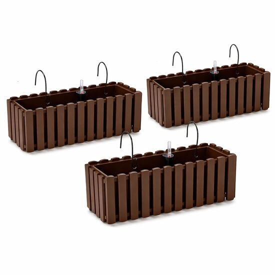 Set 3 jardiniere cu suport metalic și sistem de irigare, 58×18 cm, Prosperplast