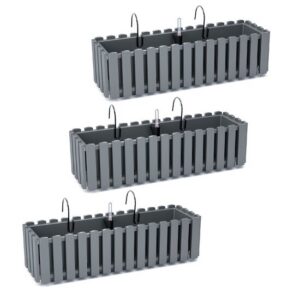 Set 3 jardiniere cu suport metalic și sistem de irigare, 58×18 cm, Prosperplast