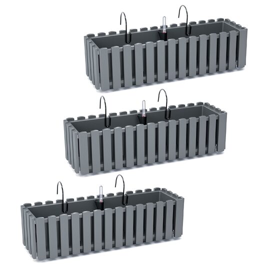 Set 3 jardiniere cu suport metalic și sistem de irigare, 58×18 cm, Prosperplast