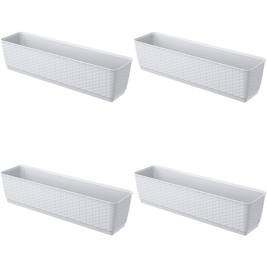 Set 4 jardiniere albe tip ratan pentru flori, 59 cm, Prosperplast