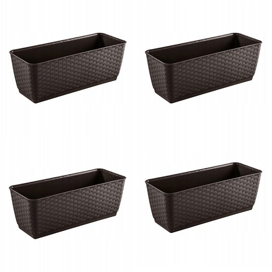 Set 4 jardiniere decorative maro cu aspect de ratan, 42.5 cm, Prosperplast