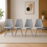 Set 4 scaune bucătărie/living cu pernă din piele ecologică, structură PP, 49x43x82 cm