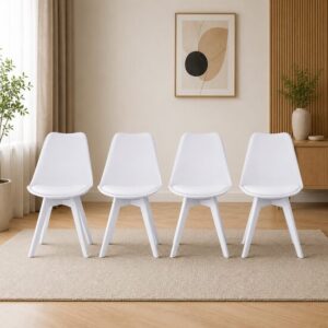 Set 4 scaune bucătărie/living cu pernă din piele ecologică, structură PP, 49x43x82 cm