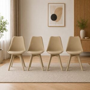 Set 4 scaune bucătărie/living cu pernă din piele ecologică, structură PP, 49x43x82 cm