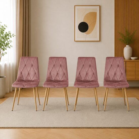 Set 4 scaune bucătărie/living cu tapițerie catifea, picioare metalice, 45x54x86,5 cm