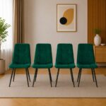 Set 4 scaune bucătărie/living cu tapițerie catifea, picioare metalice, 44,5×50,5×87 cm