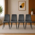 Set 4 scaune bucătărie/living cu tapițerie catifea, picioare metalice, 43x51x90 cm